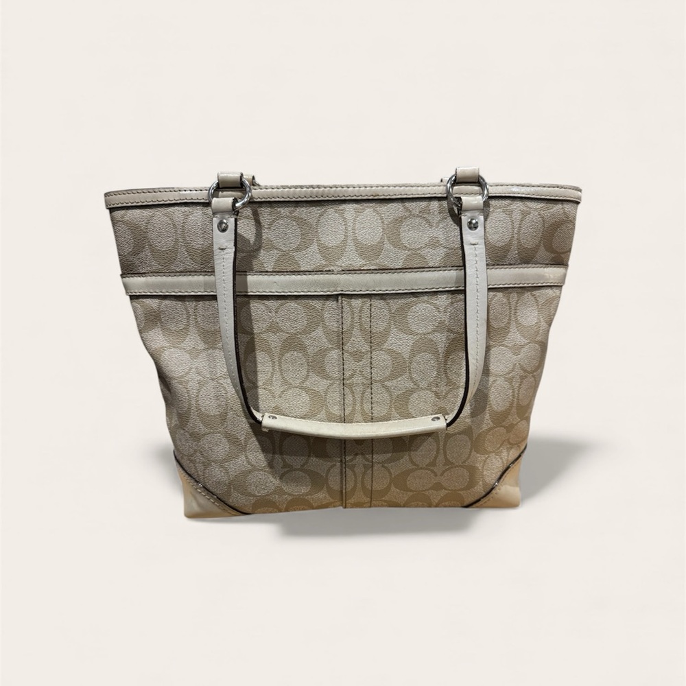 Coach Signature Beige Tote with Hand Crafted Bag Charm Jewelry - Picture 6 of 14